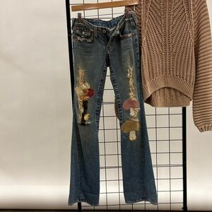 True Religion Patch Work Mushroom True Low Rise Jeans